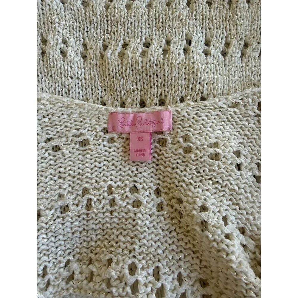 Lilly Pulitzer Open Knit Tank Top Cream Gold Metallic Shimmer Size XS Sleeveless - Picture 5 of 5